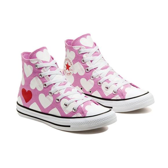 Converse Chuck Taylor All Star Hi Pink White Heart Print Sneakers Women’s 8 NEW - Picture 1 of 12